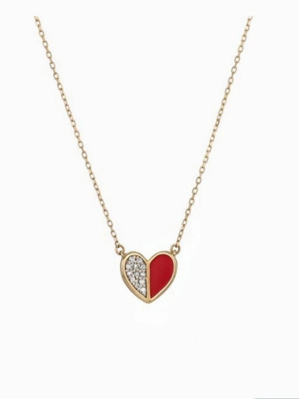 NWT Adina Reyter Red Ceramic Pavé Folded Heart Necklace Heart Necklace